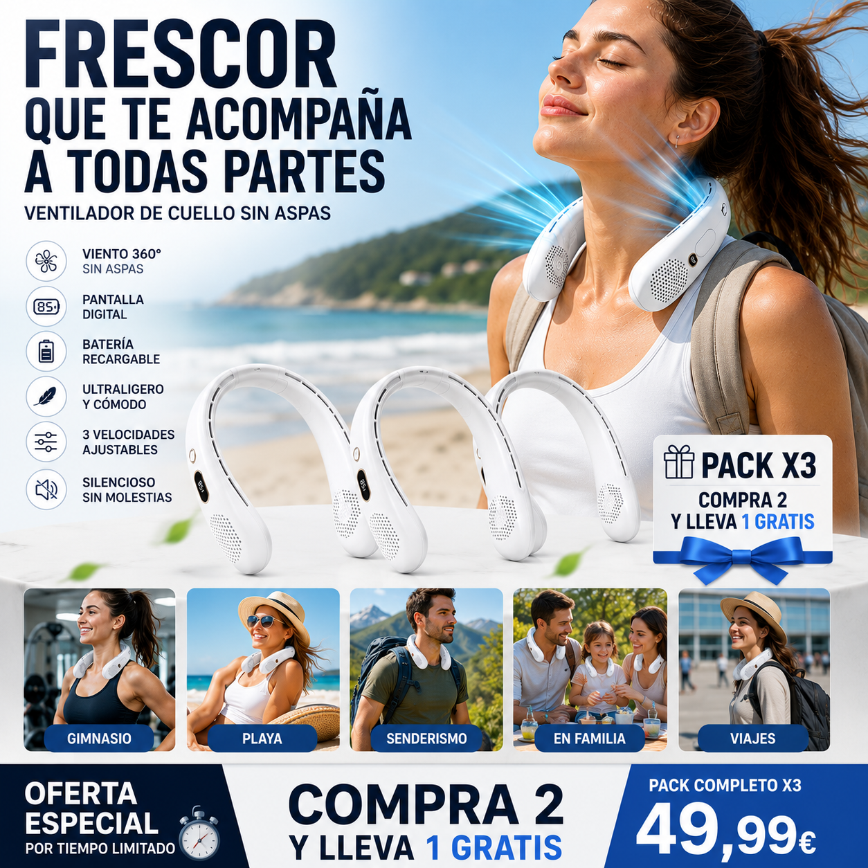 PACK VENTILADOR PORTÁTIL NECK FAN ULTRA 2